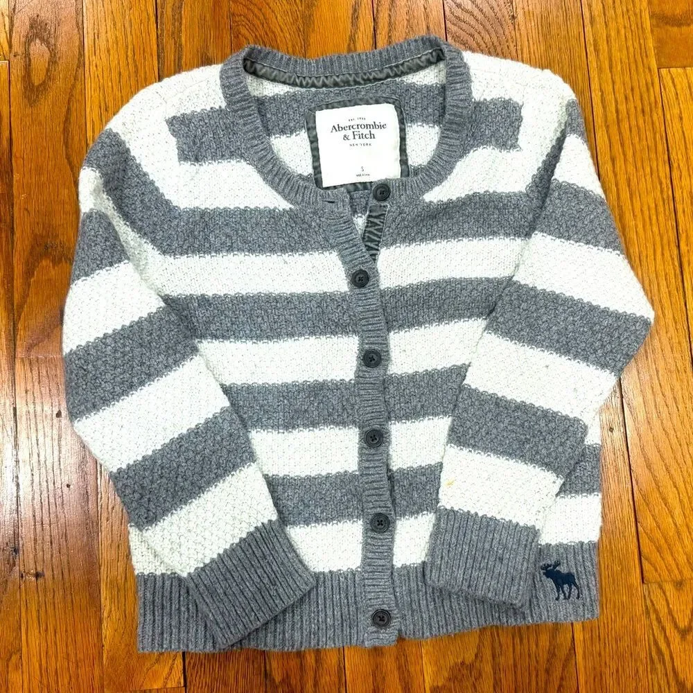 Y2K Abercrombie & Fitch Grey White Striped Cotton Angora Cardigan Sweater Small